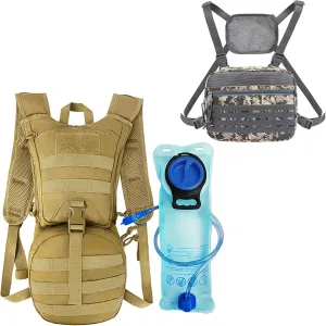 Tactical Hydration Backpack Pack Khaki   Chest Bag for Men Tactical Molle Chest Pack Grey
