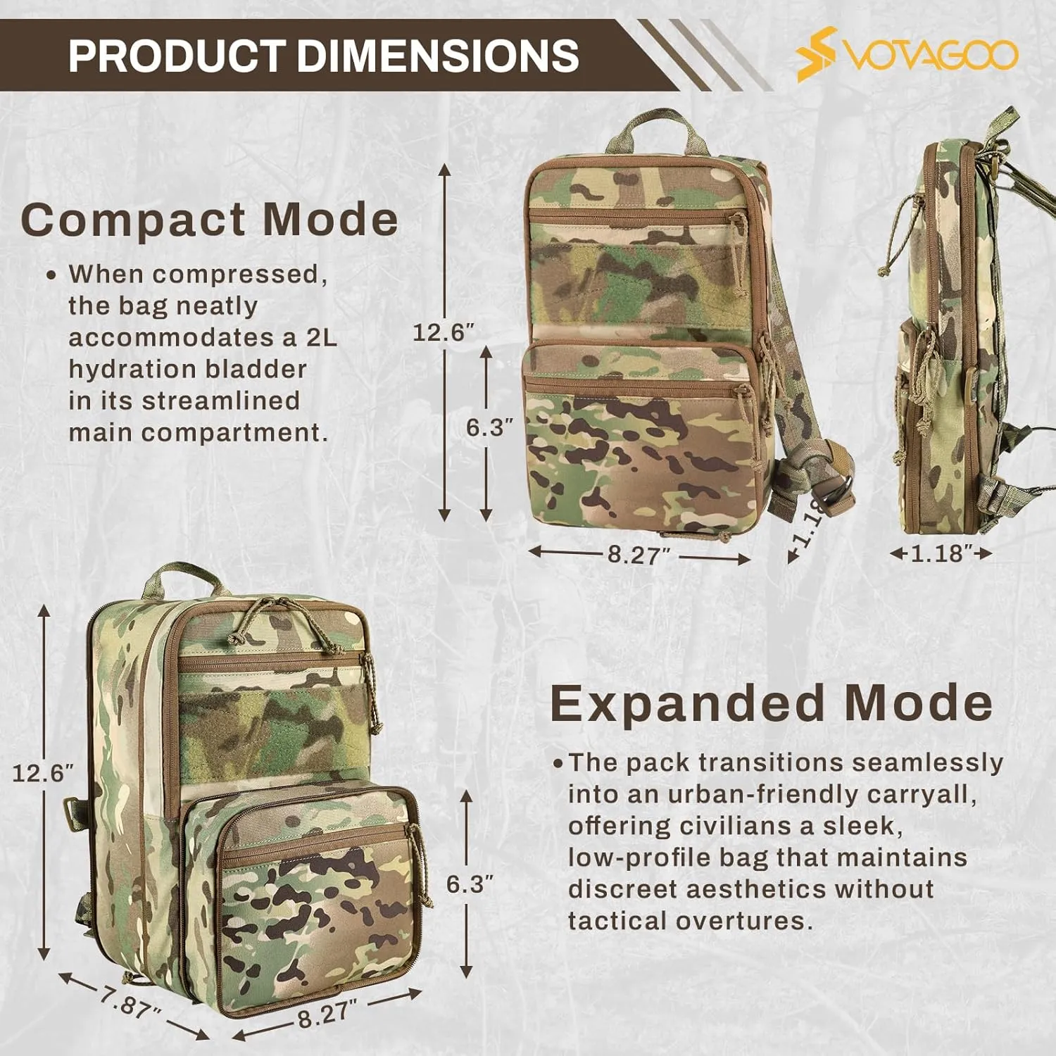 Tactical Hydration Pack for 2L Hydration Water Bladder, Expandable Backpack for Chest Rig and Tactical Vest