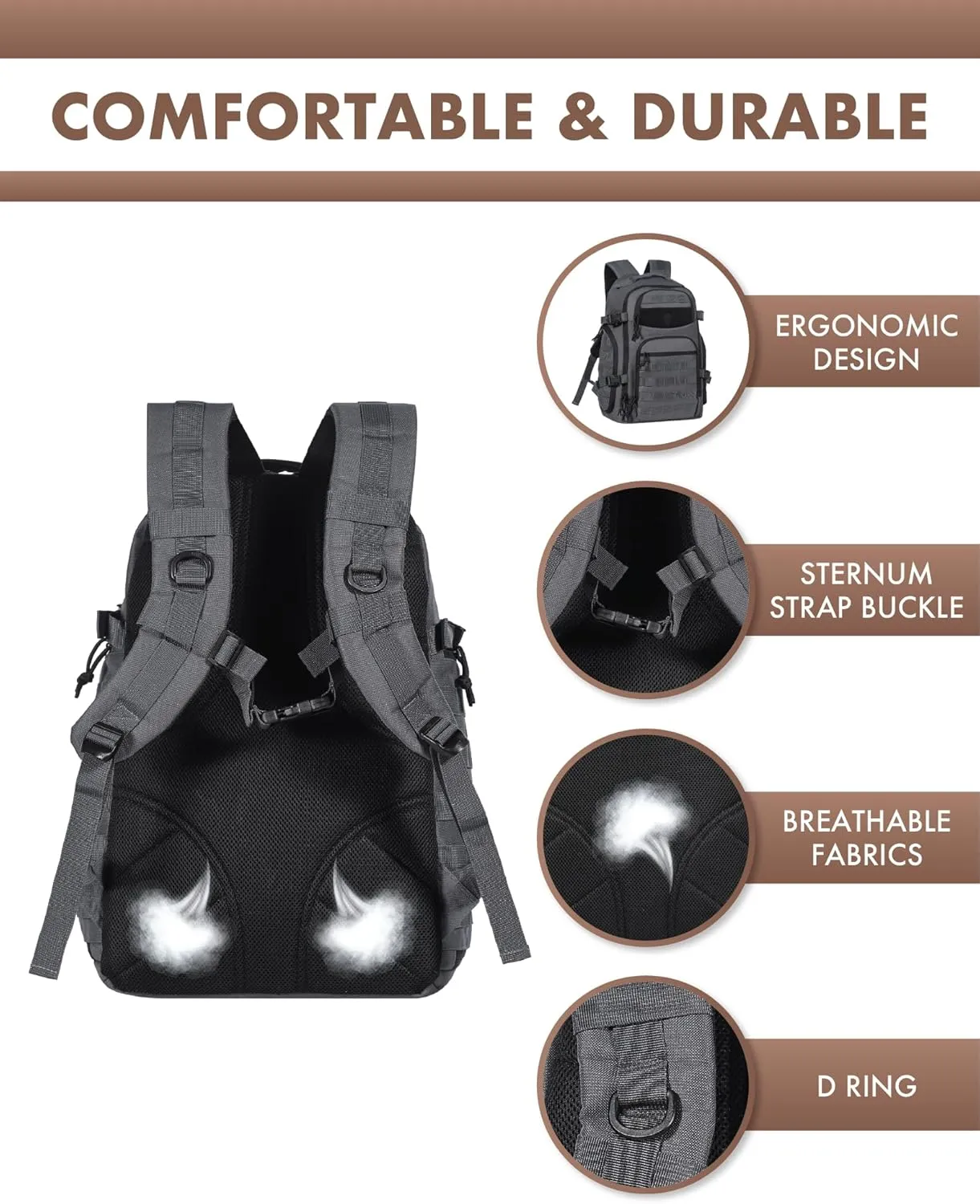 Tactical Laptop Backpack Military Backpack for Men - Grey