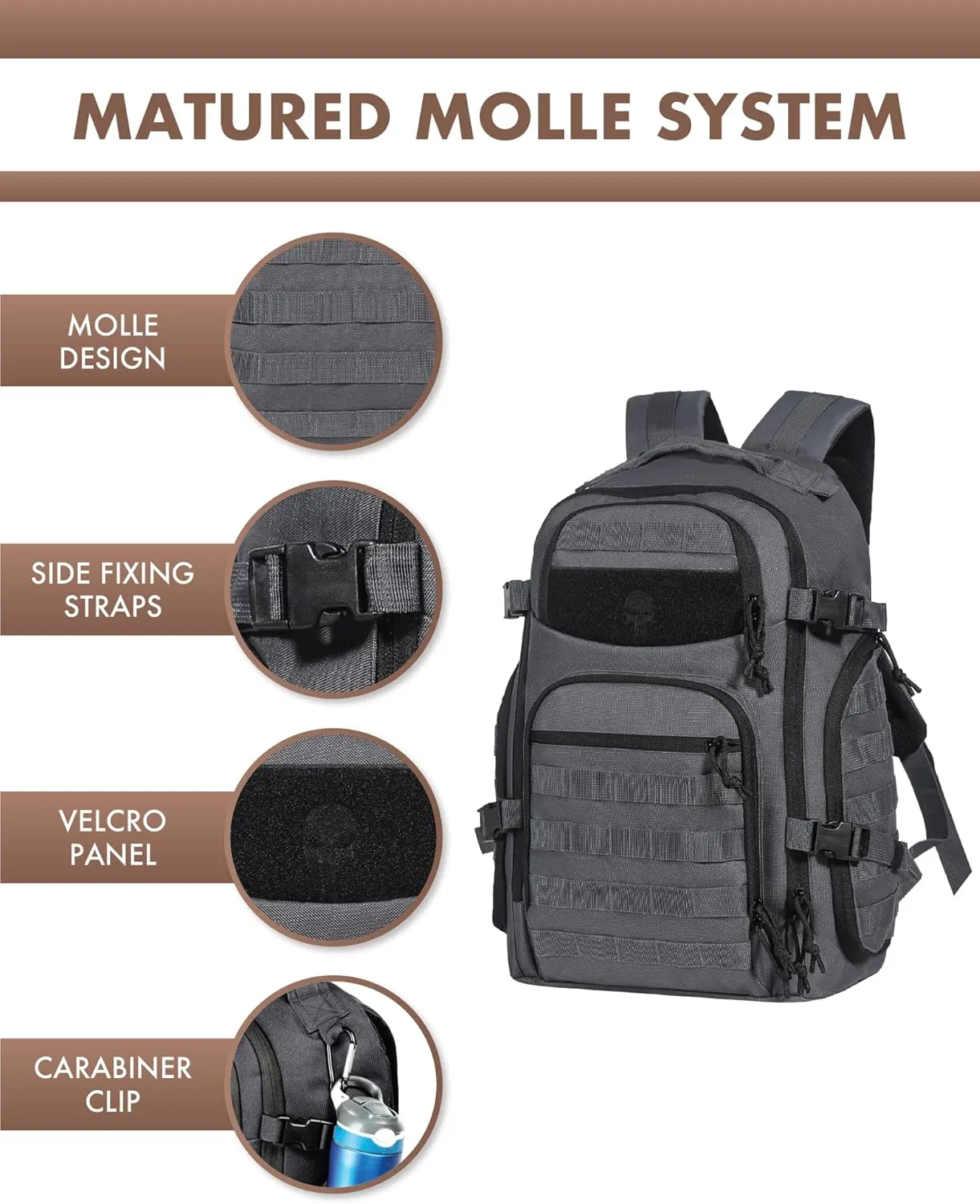 Tactical Laptop Backpack Military Backpack for Men - Grey
