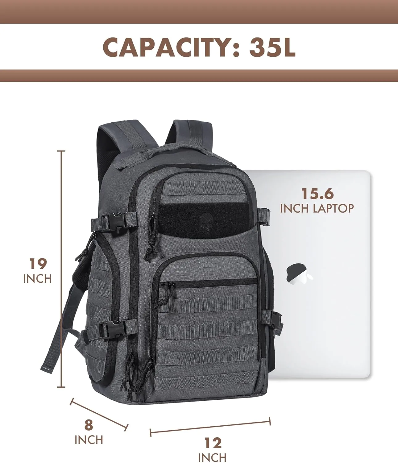 Tactical Laptop Backpack Military Backpack for Men - Grey