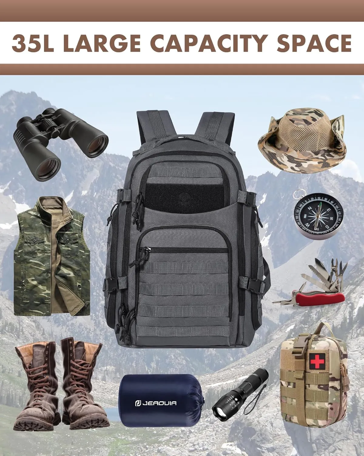 Tactical Laptop Backpack Military Backpack for Men - Grey