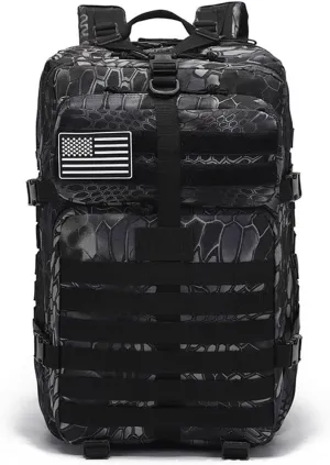 Tactical Military Backpack for Men, 45L Large Capacity MOLLE System Hunting Backpack Daypack 3-Day Assault Pack Bug Out Bag for Hiking Fishing Camping (Python Black)