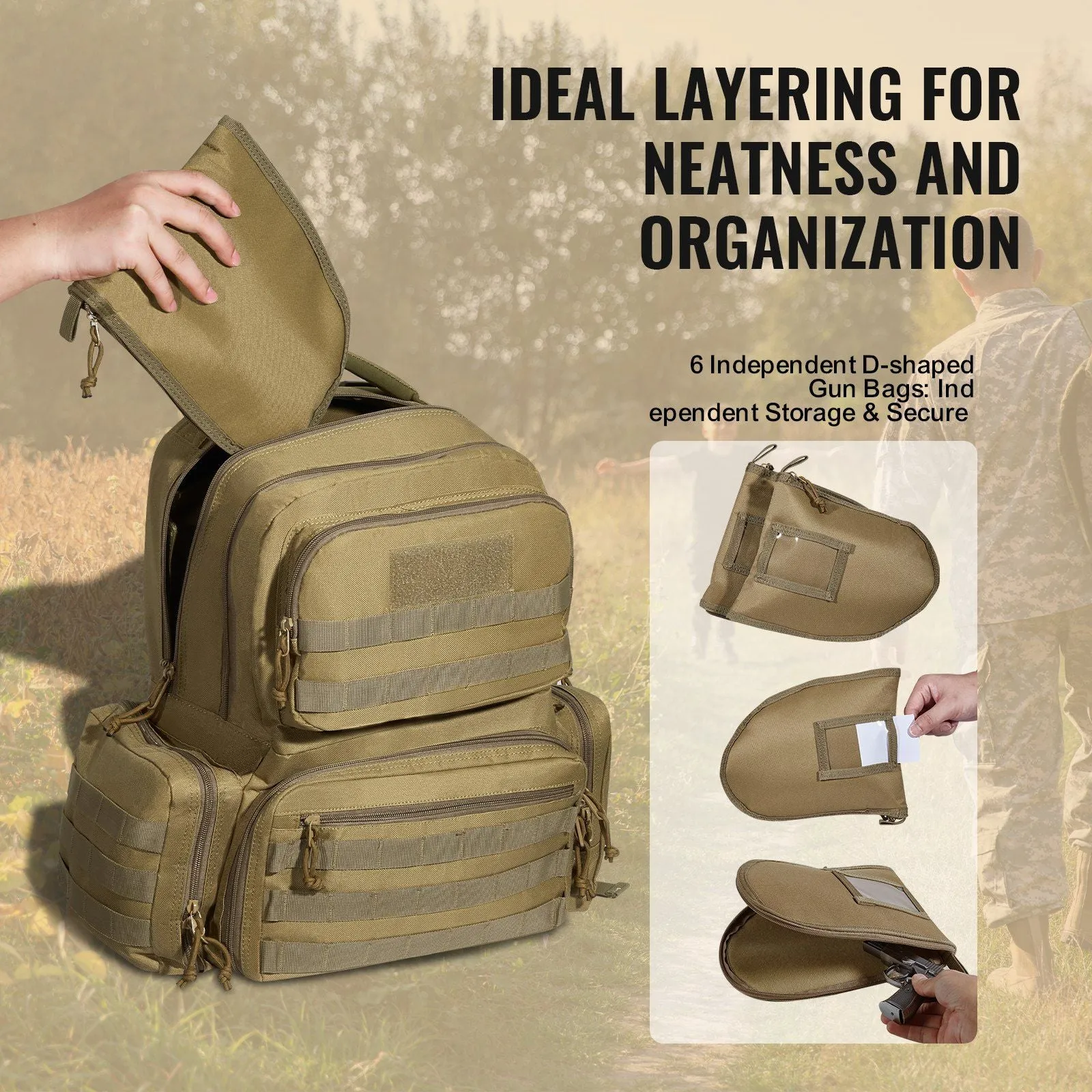Tactical Range Backpack - 6 Pistol Backpack - Tan