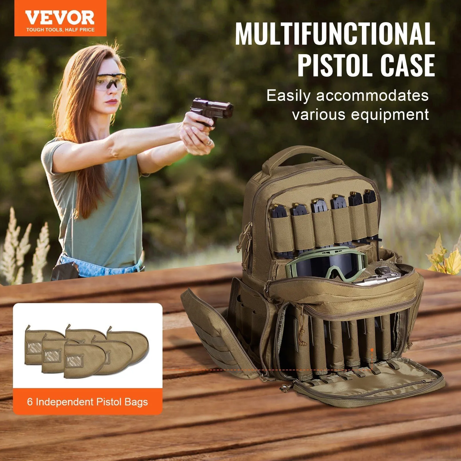 Tactical Range Backpack - 6 Pistol Backpack - Tan
