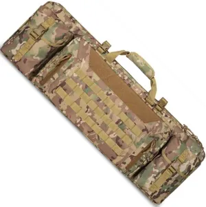Tactical Rifle Gun Case, Soft Double Rifle Bag, Long Rifle Bag with 2 Pouches, Fastening Straps Inside, Lockable Zippers, and Shoulder Sling