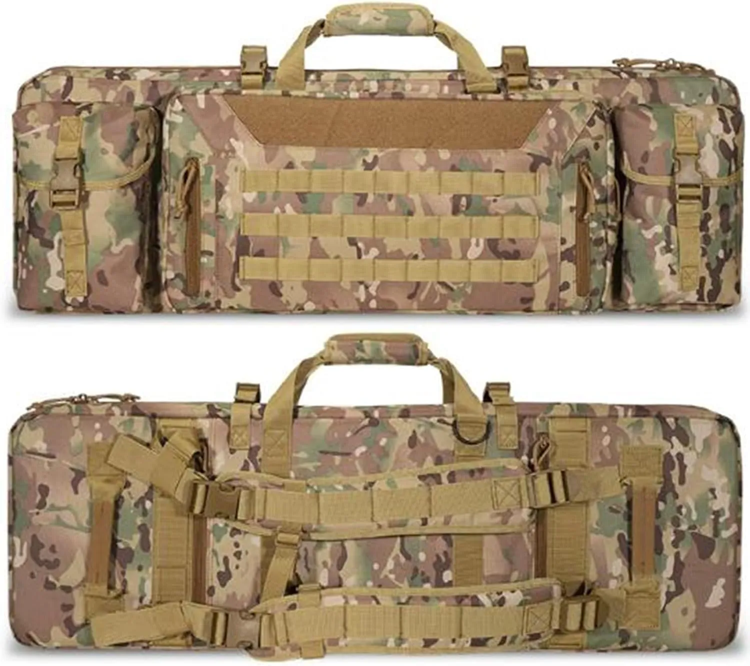 Tactical Rifle Gun Case, Soft Double Rifle Bag, Long Rifle Bag with 2 Pouches, Fastening Straps Inside, Lockable Zippers, and Shoulder Sling