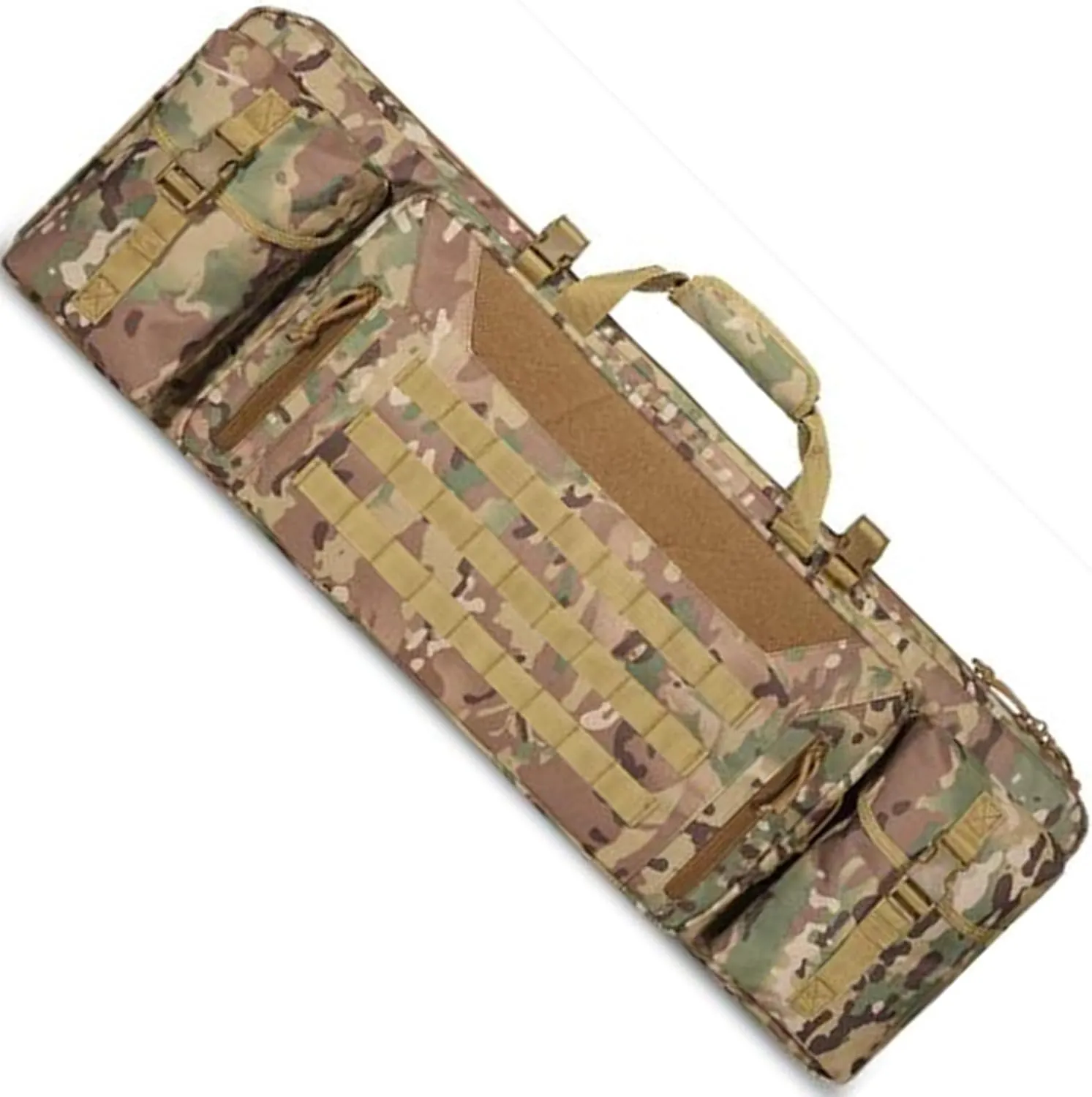 Tactical Rifle Gun Case, Soft Double Rifle Bag, Long Rifle Bag with 2 Pouches, Fastening Straps Inside, Lockable Zippers, and Shoulder Sling