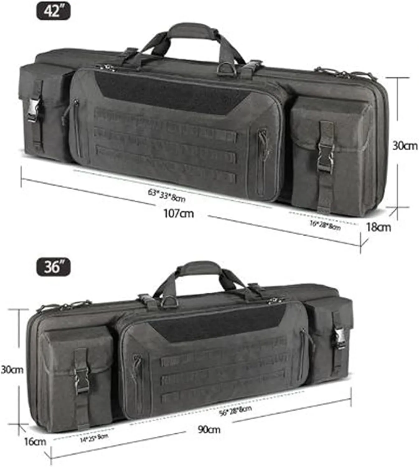 Tactical Rifle Gun Case, Soft Shotgun Carrying Range Bag with 2 Pouches, with Lockable Zipper and Backpack Strap, Perfect for Indoor/Outdoor Shooting