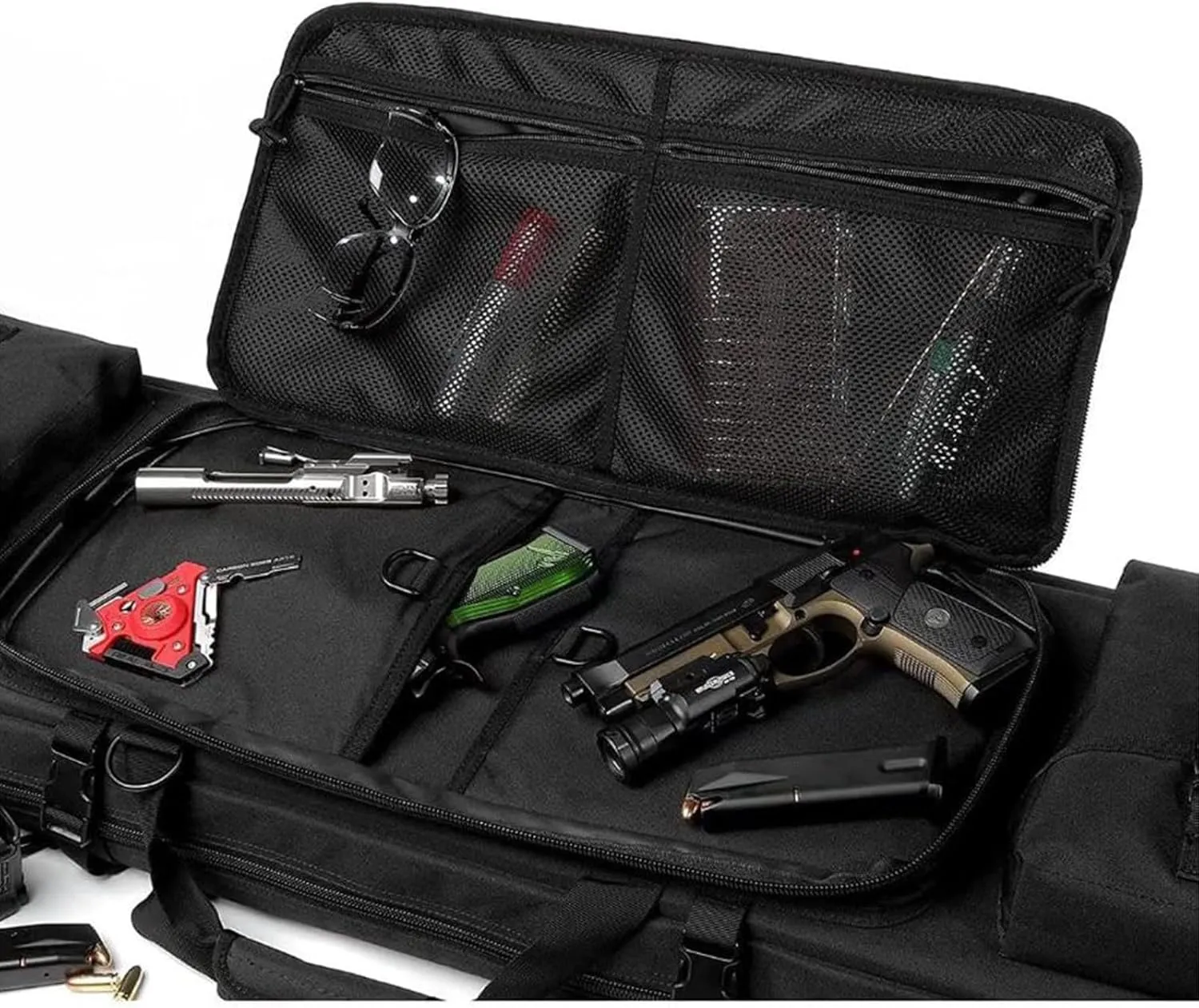 Tactical Rifle Gun Case, Soft Shotgun Carrying Range Bag with 2 Pouches, with Lockable Zipper and Backpack Strap, Perfect for Indoor/Outdoor Shooting