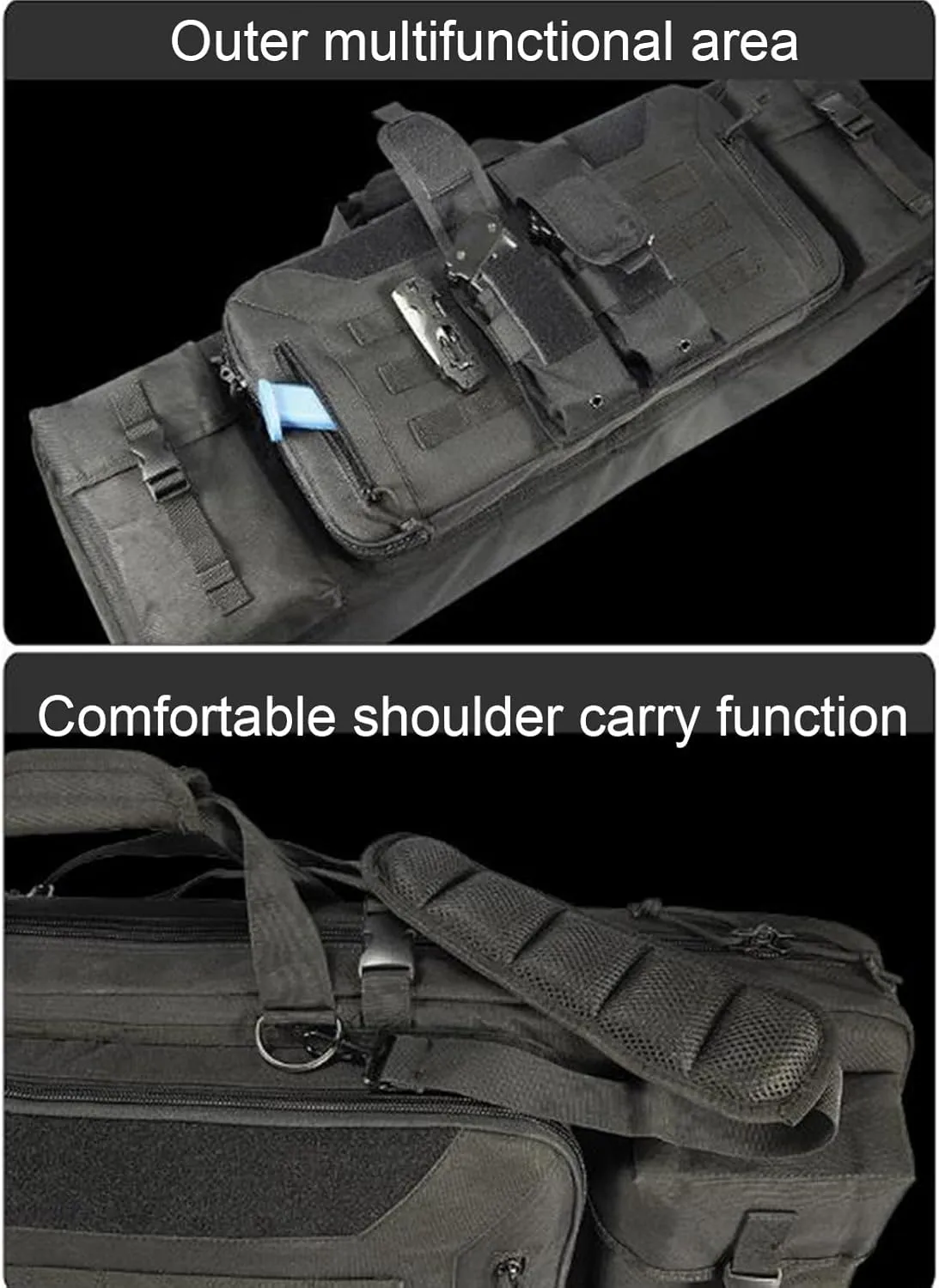 Tactical Rifle Gun Case, Soft Shotgun Carrying Range Bag with 2 Pouches, with Lockable Zipper and Backpack Strap, Perfect for Indoor/Outdoor Shooting