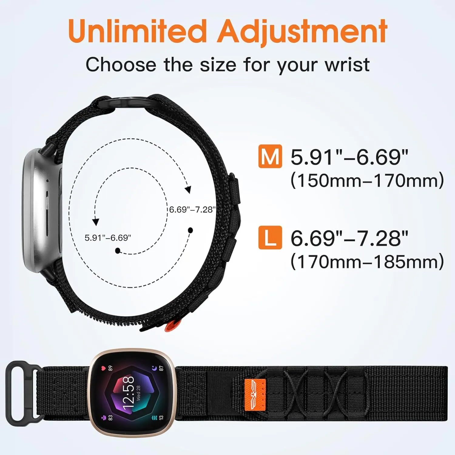 Tactical Rugged Bands Compatible with Fitbit Versa 4 Bands/Versa 3/Sense 2/Sense, Soft Durable Military Nylon Solo Loop Sport Straps