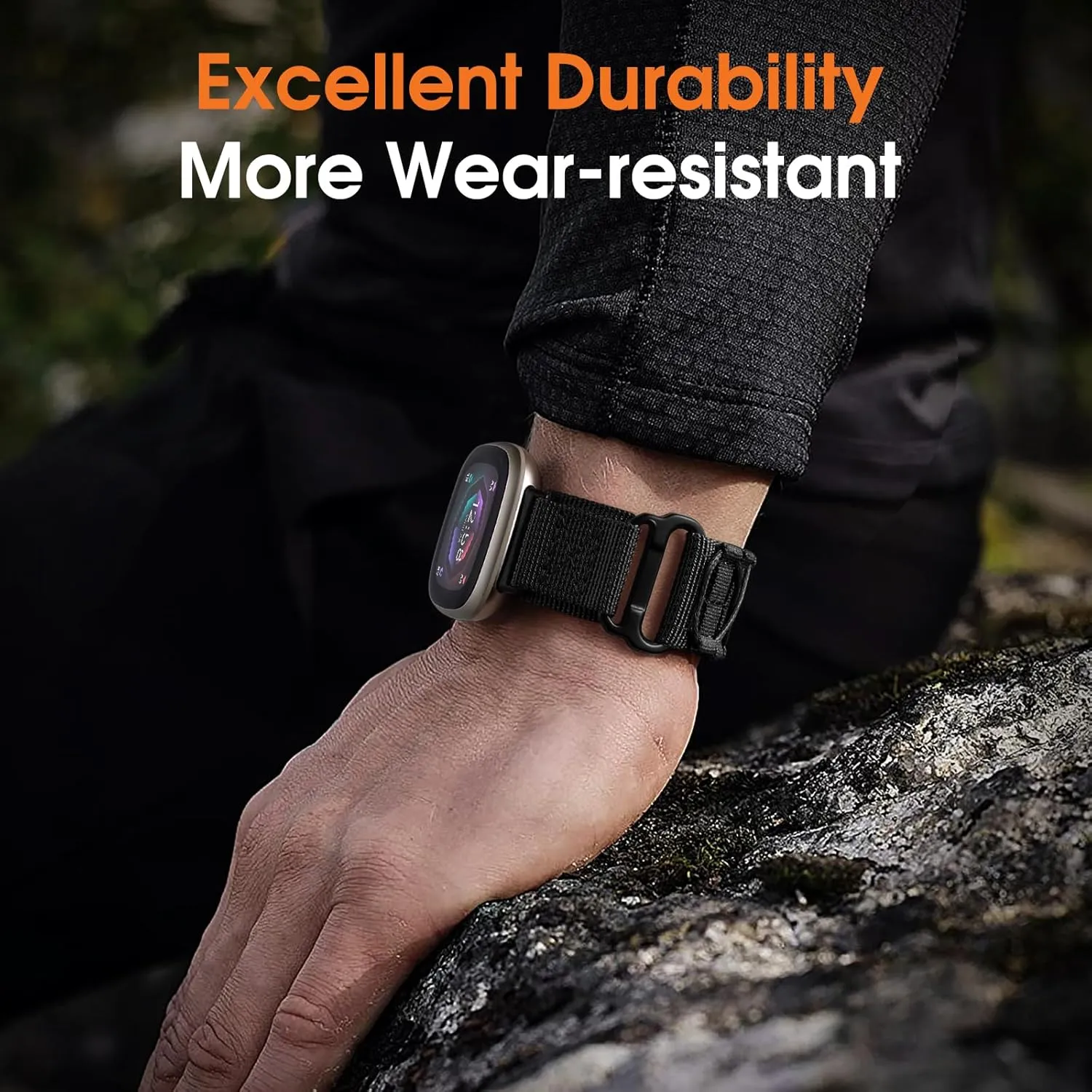 Tactical Rugged Bands Compatible with Fitbit Versa 4 Bands/Versa 3/Sense 2/Sense, Soft Durable Military Nylon Solo Loop Sport Straps