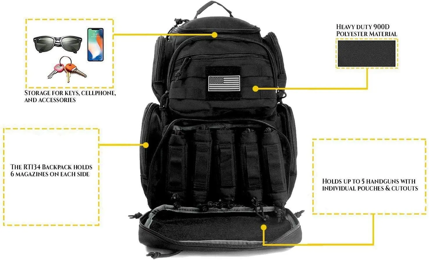 Tactical Shooting Range Backpack for Pistols HandgunsHeavy Duty Quality Gun Carrier Range Bag