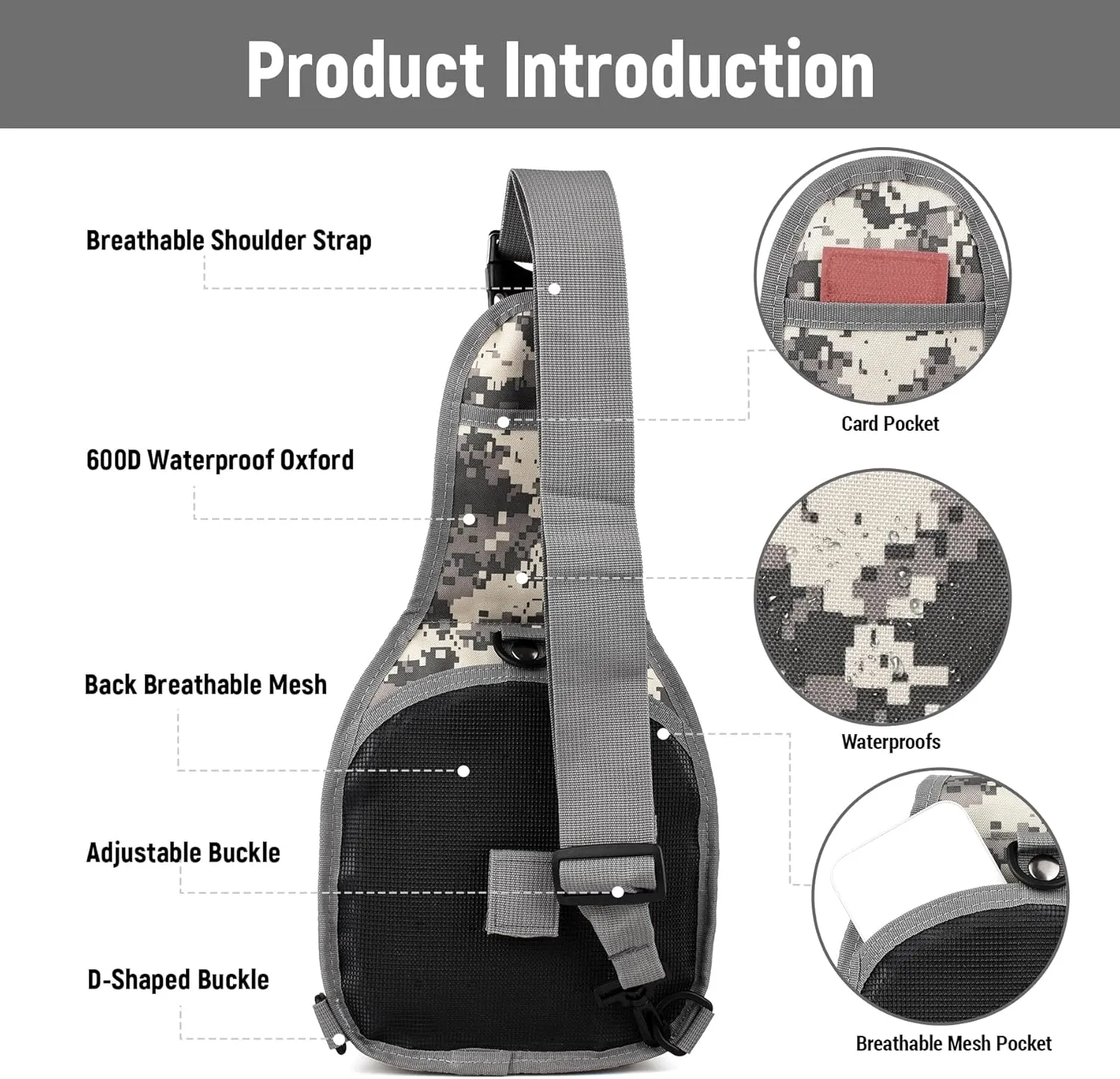 Tactical Shoulder Sling Bag, Small Shoulder Bag for Men, Outdoor Crossbody Backpack Tactical Chest Bag for Every Day Carry (Gray)