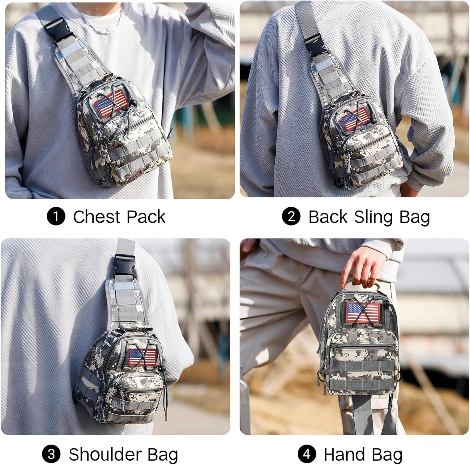 Tactical Shoulder Sling Bag, Small Shoulder Bag for Men, Outdoor Crossbody Backpack Tactical Chest Bag for Every Day Carry (Gray)