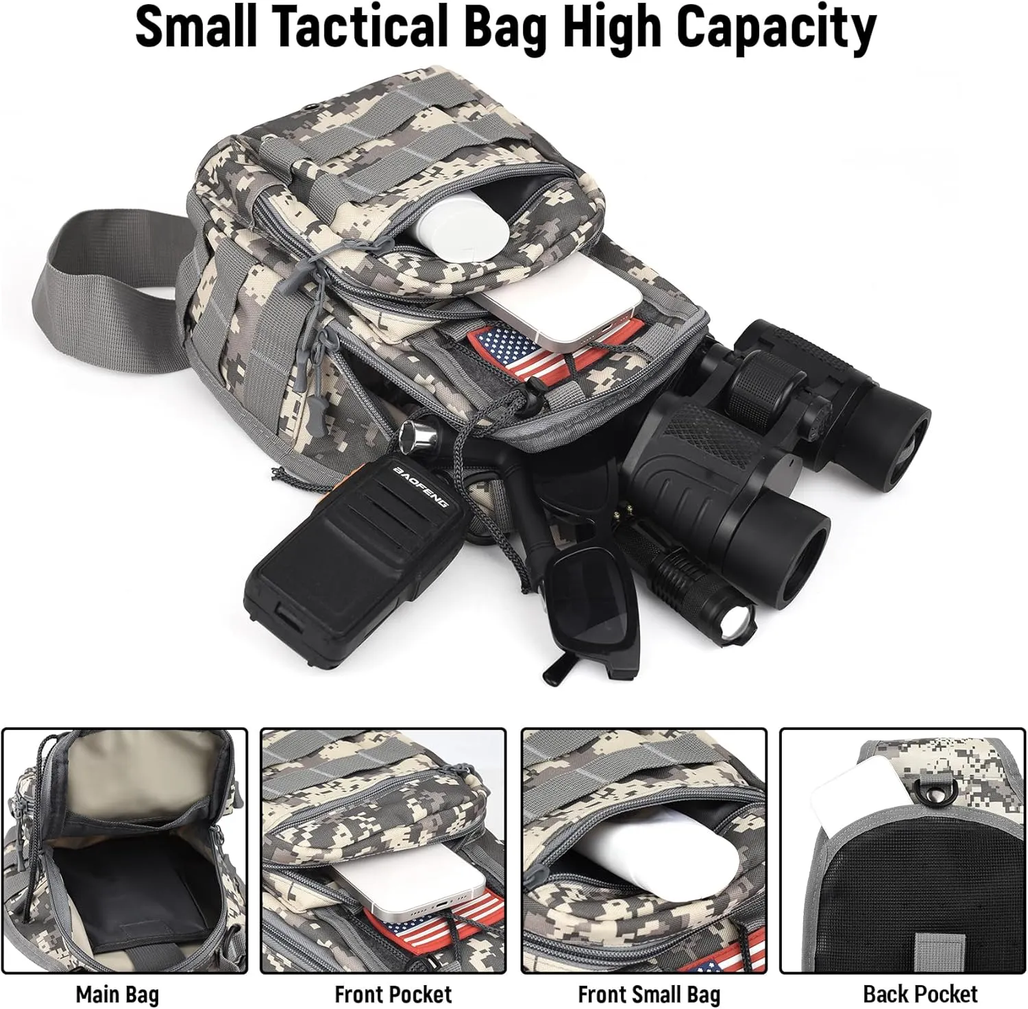 Tactical Shoulder Sling Bag, Small Shoulder Bag for Men, Outdoor Crossbody Backpack Tactical Chest Bag for Every Day Carry (Gray)