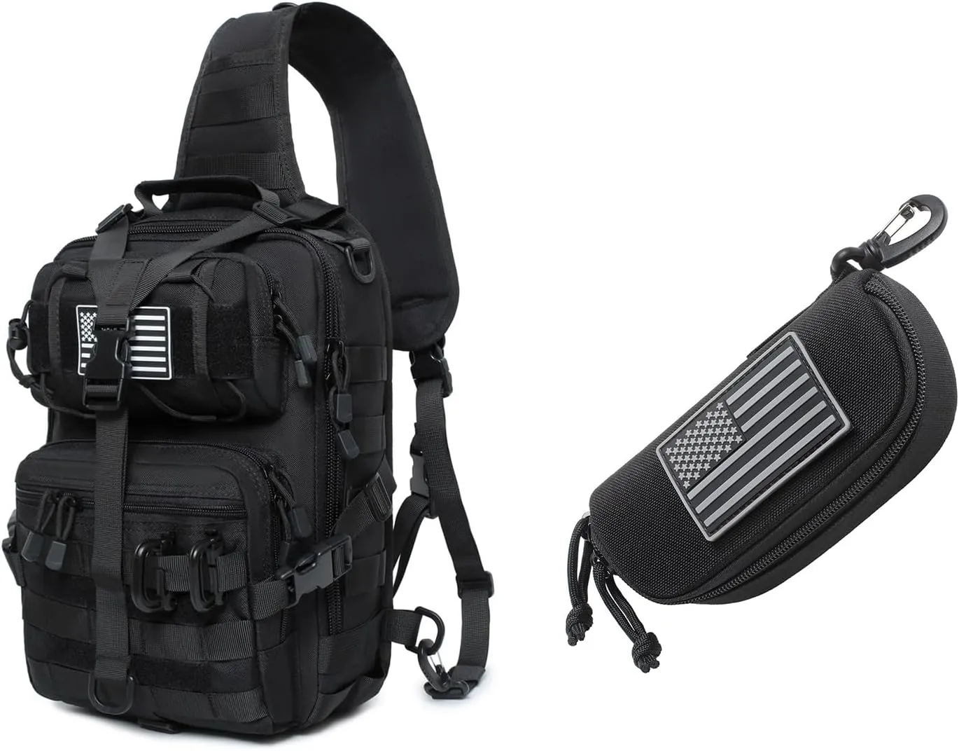 Tactical Sling Backpack and Tactical Molle Glasses Pouch