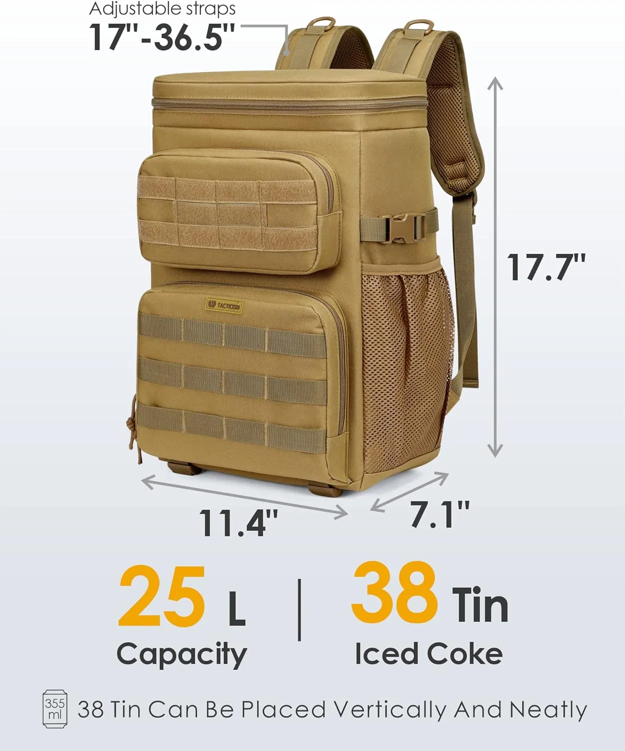 TACTICISM Tactical Cooler Backpack 25L - Molle Insulated Lunch Backpack for Men Women Adult - Heavy-Duty Waterproof Leak Proof Cooler Bag Ice Chest as Gift for Work Camping Fishing Hiking Accessories