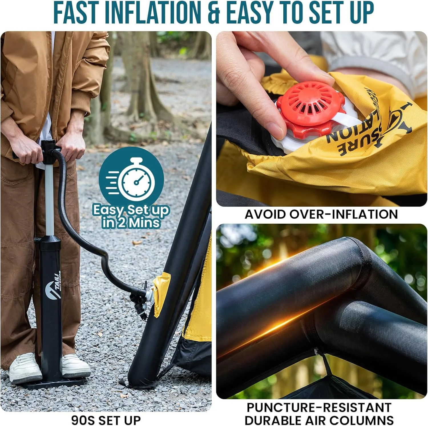 TAILI Inflatable Blow Up Tent for Camping with Hand Pump for 4/8 Person, Easy Setup Outdoor Inflatable Oxford Waterproof Air Tent House for Family Camping Adult