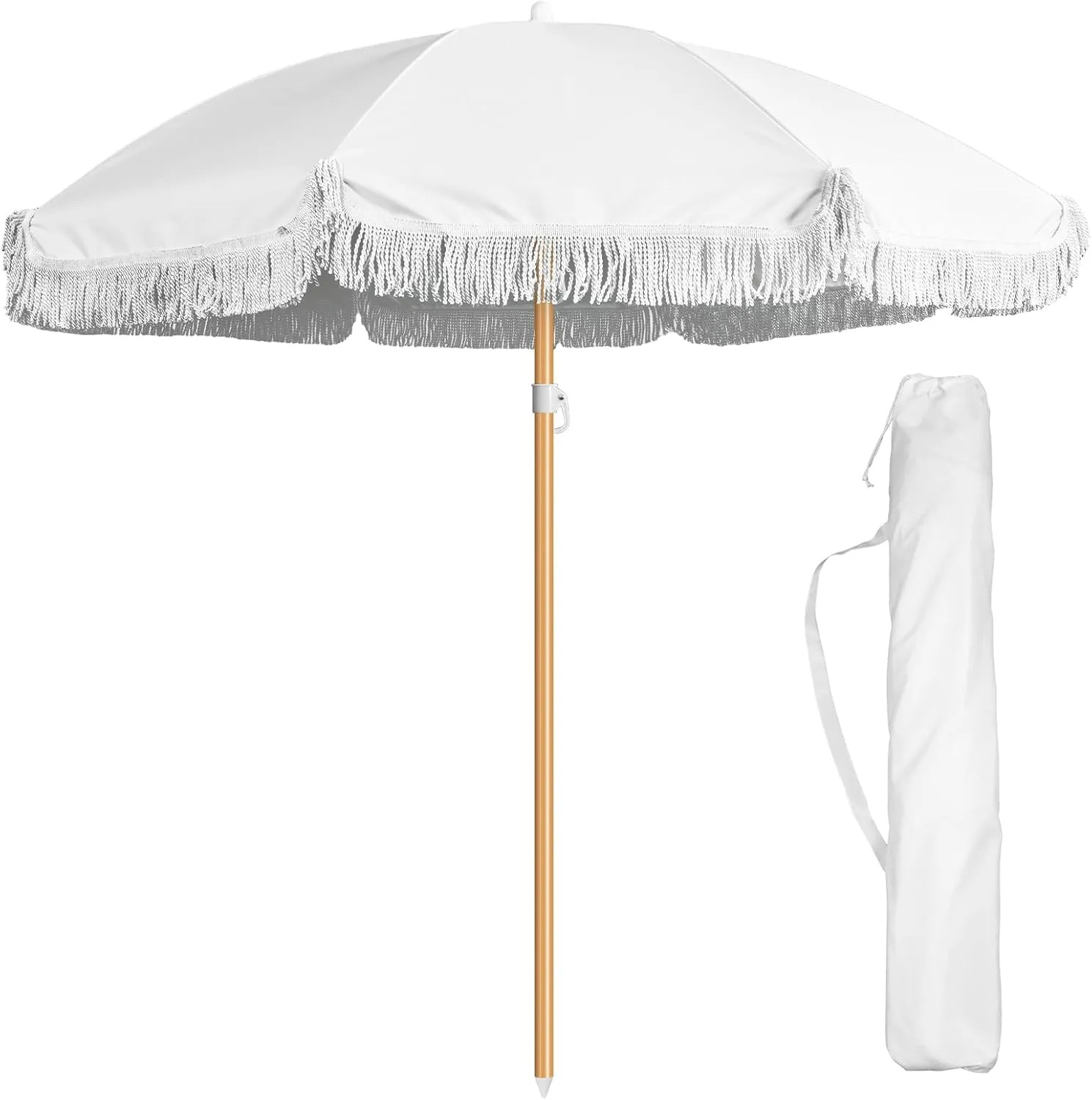 Talltalk 6 Ft Outdoor Beach Patio Umbrella with Fringe, Steel Pole, Steel Ribs and Carry Bag Elegant Table UPF 50  UV Boho Umbrella for Outdoor Patio Picnic Beach Backyard