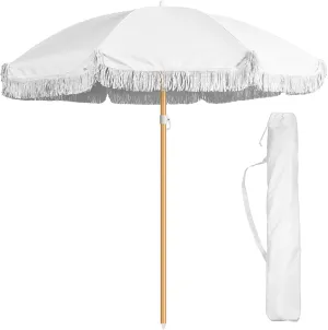 Talltalk 6 Ft Outdoor Beach Patio Umbrella with Fringe, Steel Pole, Steel Ribs and Carry Bag Elegant Table UPF 50  UV Boho Umbrella for Outdoor Patio Picnic Beach Backyard