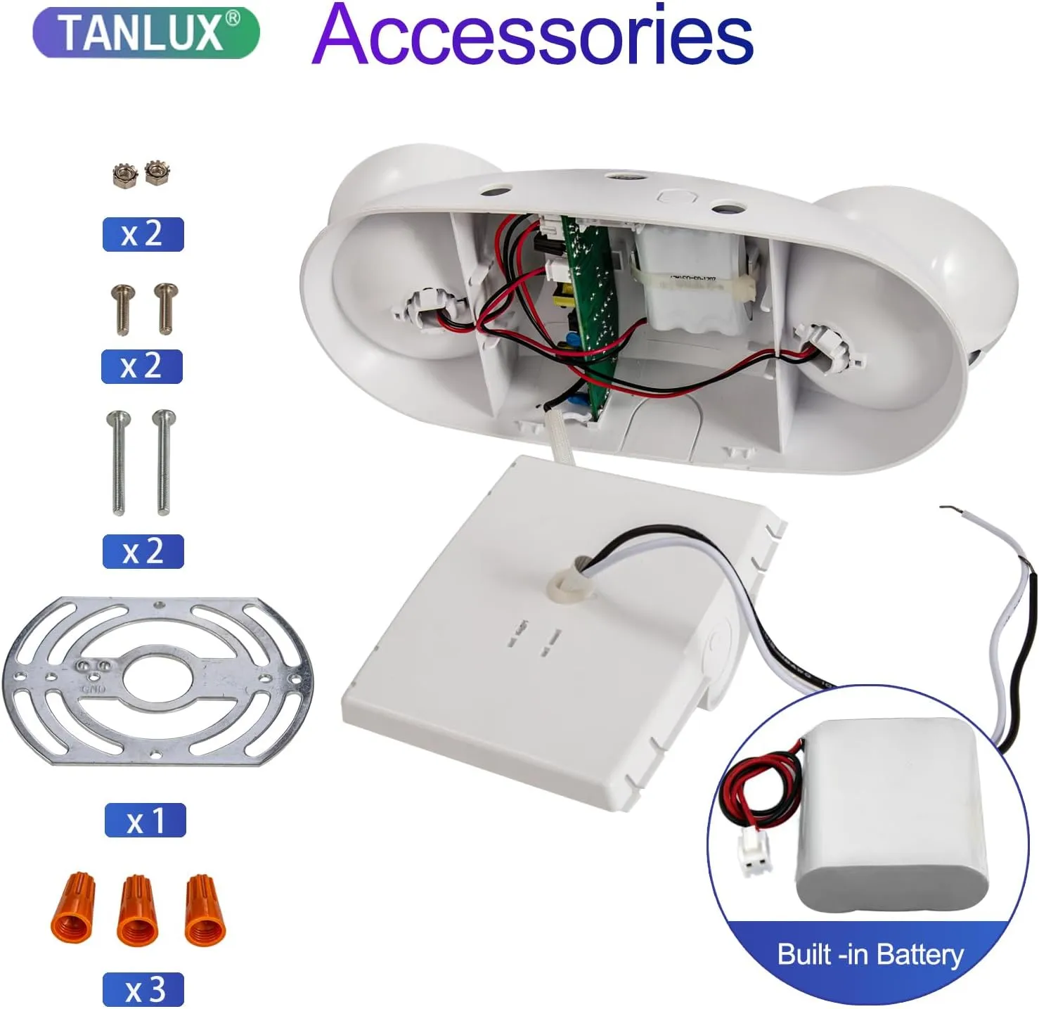TANLUX LED Emergency Lights with Battery Backup, Two Head Adjustable Commercial Exit Light Fixtures, UL Listed, AC 120/277V, Hardwired, 2 Pack (White)