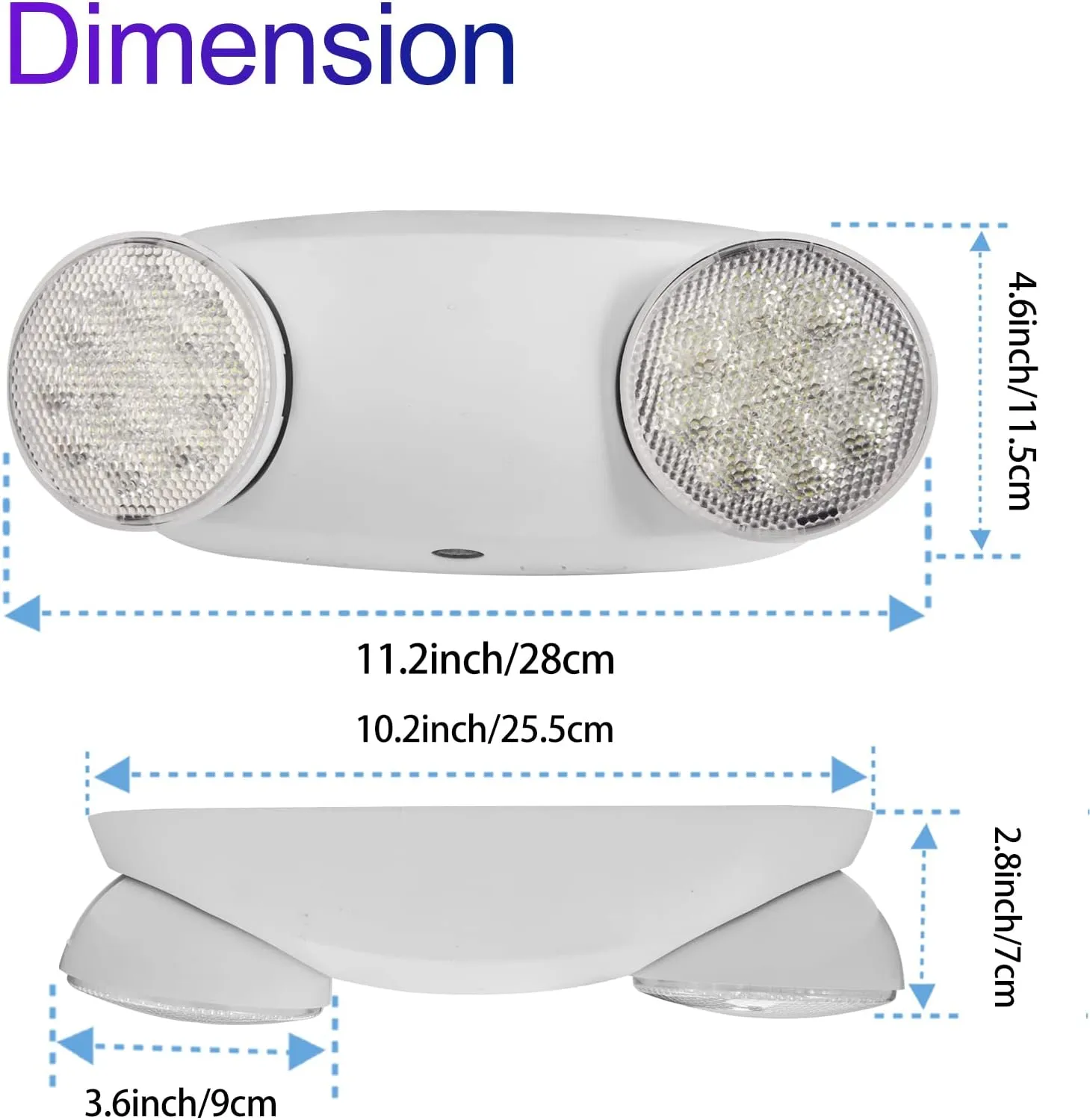 TANLUX LED Emergency Lights with Battery Backup, Two Head Adjustable Commercial Exit Light Fixtures, UL Listed, AC 120/277V, Hardwired, 2 Pack (White)