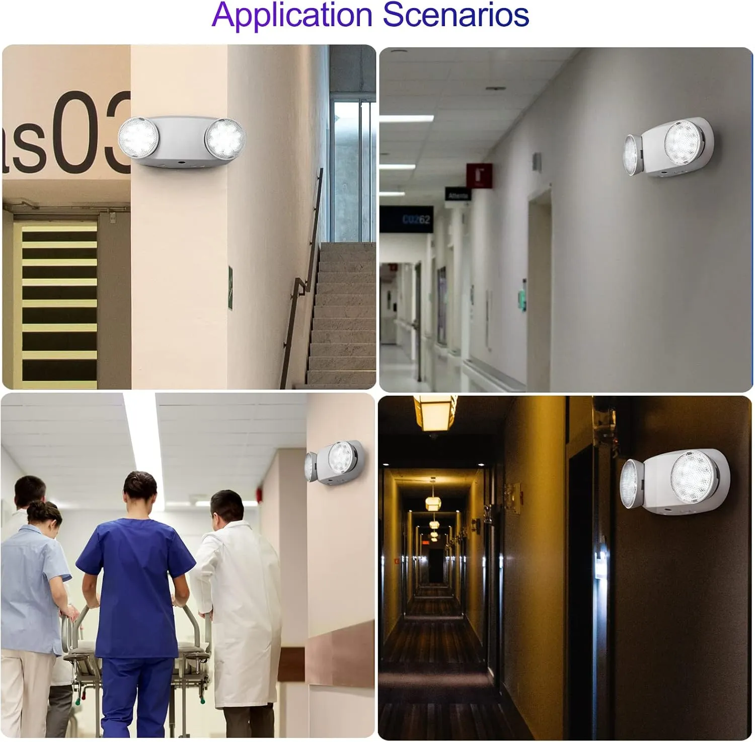 TANLUX LED Emergency Lights with Battery Backup, Two Head Adjustable Commercial Exit Light Fixtures, UL Listed, AC 120/277V, Hardwired, 2 Pack (White)