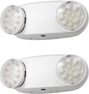 TANLUX LED Emergency Lights with Battery Backup, Two Head Adjustable Commercial Exit Light Fixtures, UL Listed, AC 120/277V, Hardwired, 2 Pack (White)