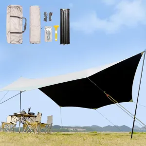 Tarp with 3 Poles 18X14ft Waterproof Camping Tarp 8 Corner Awning, Picnic Tent Rain Fly Sun Shelter Anti-UV Ideal to Enjoy with Family and Friends (Color : Beach Gold, Size : 220x173x102inch)