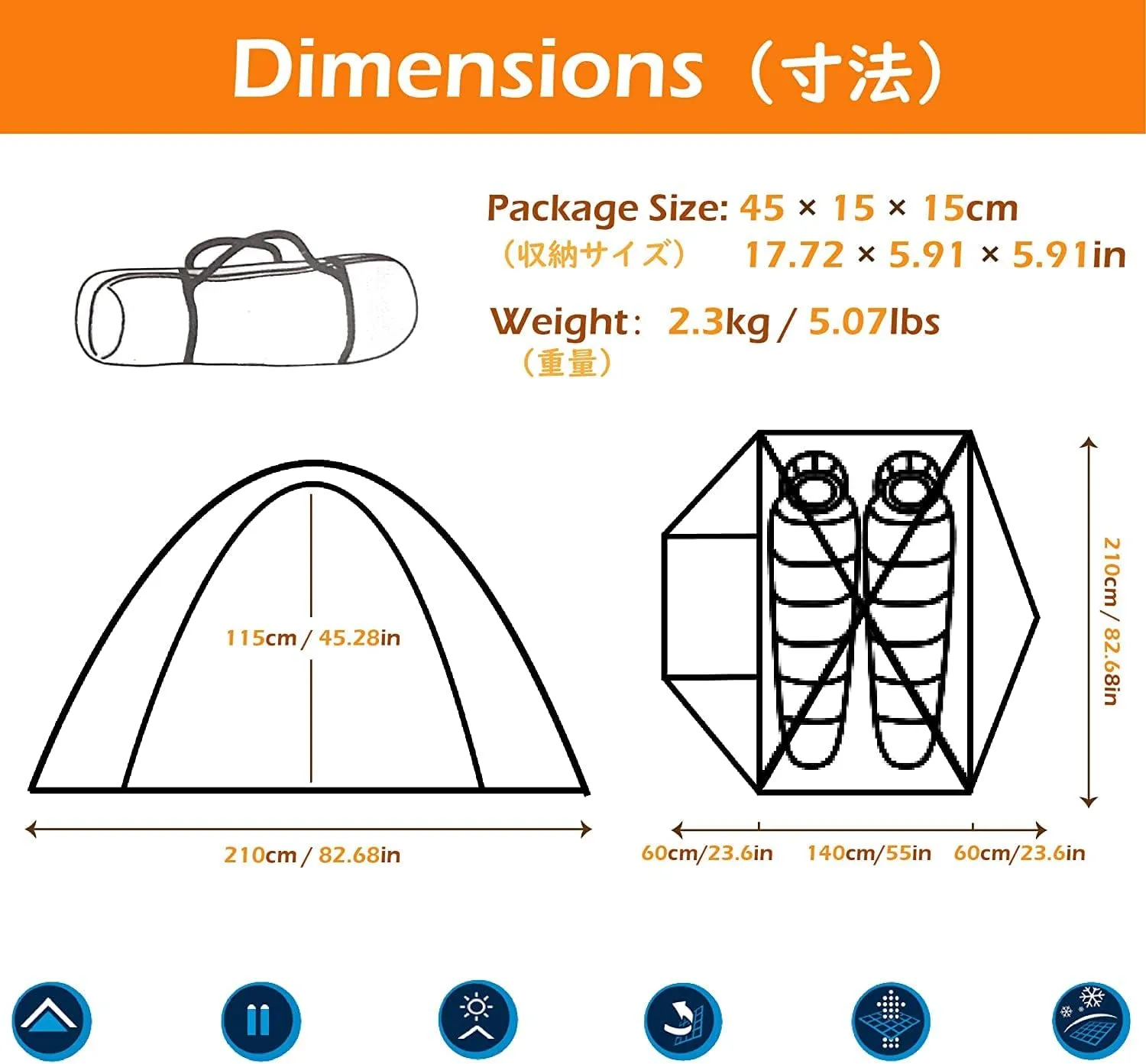 Tent 1 2 3 Man Person Dome Tent 3 4 Season Double Skin Easy Set Up Lightweight Waterproof Windproof Ultralight Outdoor Family Tent (Color : Orange - 2 Person (with Skirt))