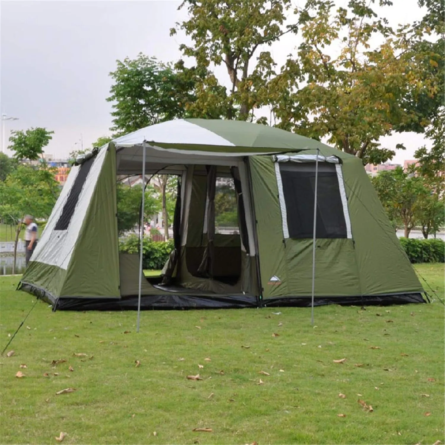 Tent 1Hall Two Bedrooms 6-12 Persons Double Layers Camping Tent Large Gazebo for Hiking Travel (Green 230x305x210cm) (Green 230x305x210cm)