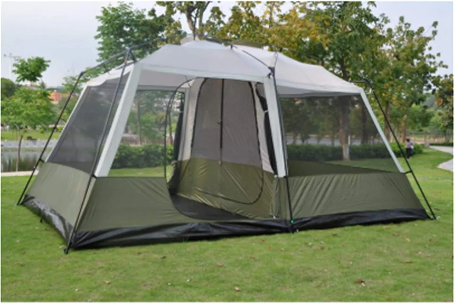 Tent 1Hall Two Bedrooms 6-12 Persons Double Layers Camping Tent Large Gazebo for Hiking Travel (Green 230x305x210cm) (Green 230x305x210cm)