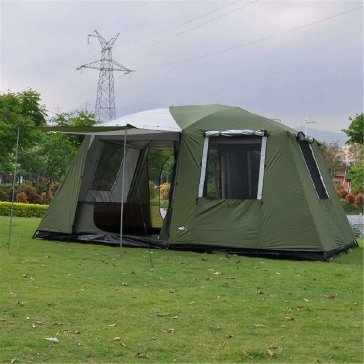 Tent 1Hall Two Bedrooms 6-12 Persons Double Layers Camping Tent Large Gazebo for Hiking Travel (Green 230x305x210cm) (Green 230x305x210cm)