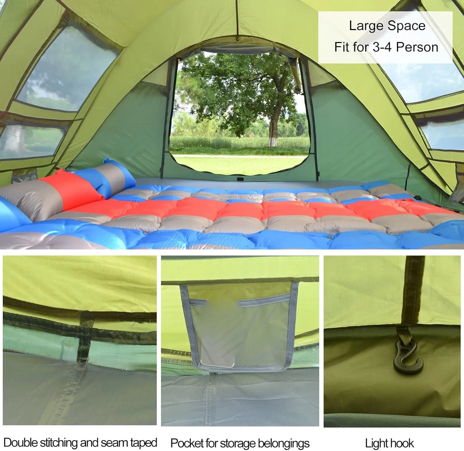 Tent Automatic Pop-up Tent,3-4 Person Outdoor Instant Setup Tent 4 Season Waterproof Tent for Hiking,Camping,Travelling