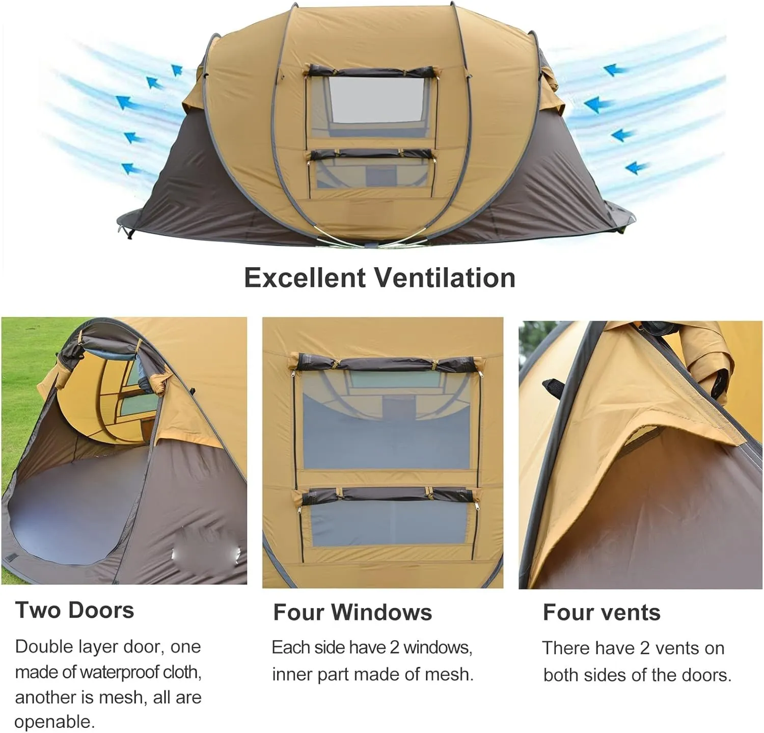 Tent Automatic Pop-up Tent,3-4 Person Outdoor Instant Setup Tent 4 Season Waterproof Tent for Hiking,Camping,Travelling