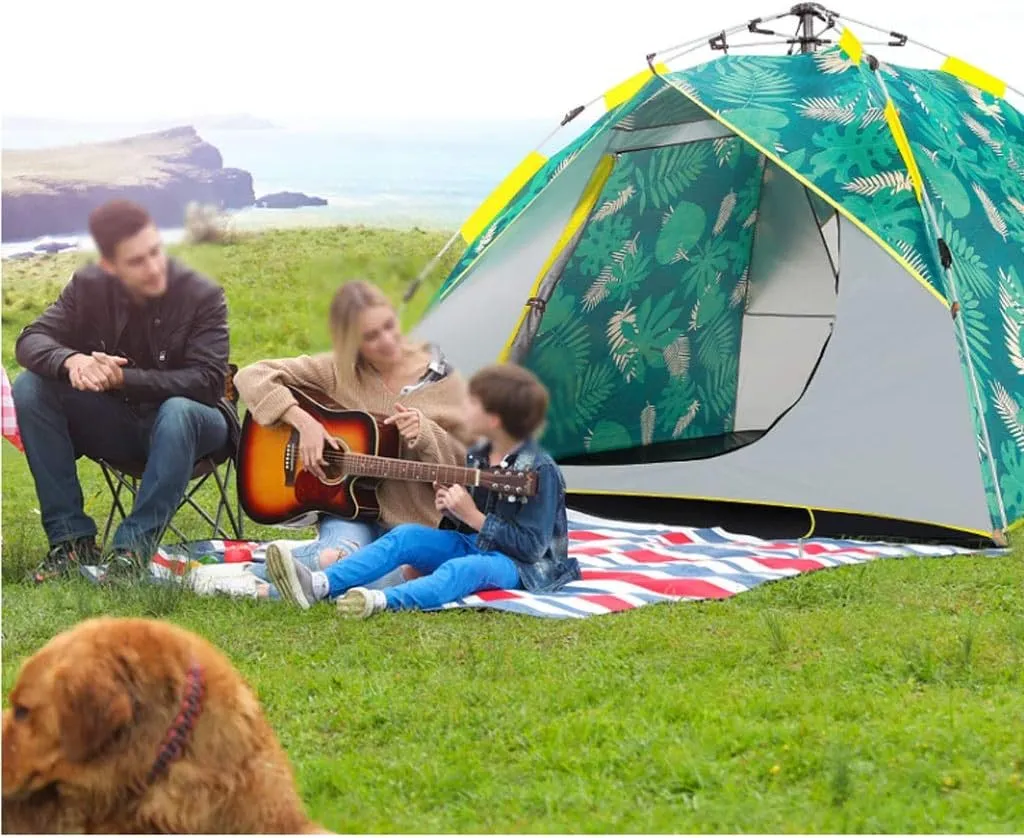 Tent Waterproof Anti-UV Tent Automatic Quick Setup Family Tent Outdoor Camping Tent Foldable Tents Two Layer Tents Sunshade Yurt (Color : Green, Size : 3-4 Person)