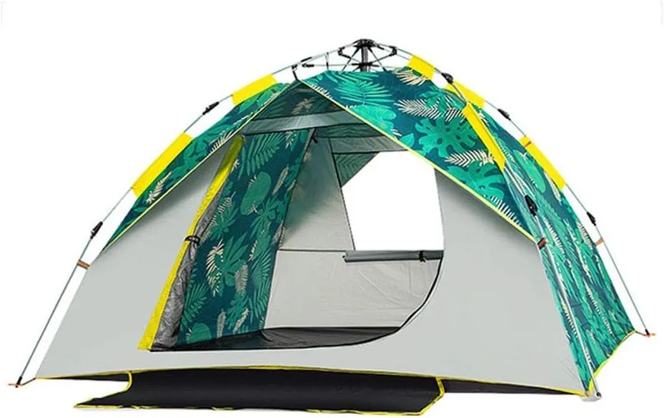 Tent Waterproof Anti-UV Tent Automatic Quick Setup Family Tent Outdoor Camping Tent Foldable Tents Two Layer Tents Sunshade Yurt (Color : Green, Size : 3-4 Person)