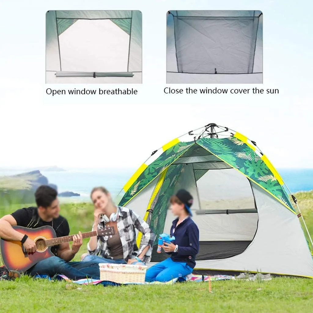 Tent Waterproof Anti-UV Tent Automatic Quick Setup Family Tent Outdoor Camping Tent Foldable Tents Two Layer Tents Sunshade Yurt (Color : Green, Size : 3-4 Person)