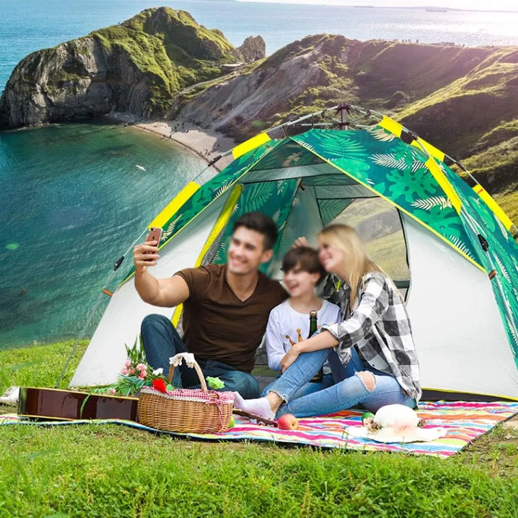 Tent Waterproof Anti-UV Tent Automatic Quick Setup Family Tent Outdoor Camping Tent Foldable Tents Two Layer Tents Sunshade Yurt (Color : Green, Size : 3-4 Person)