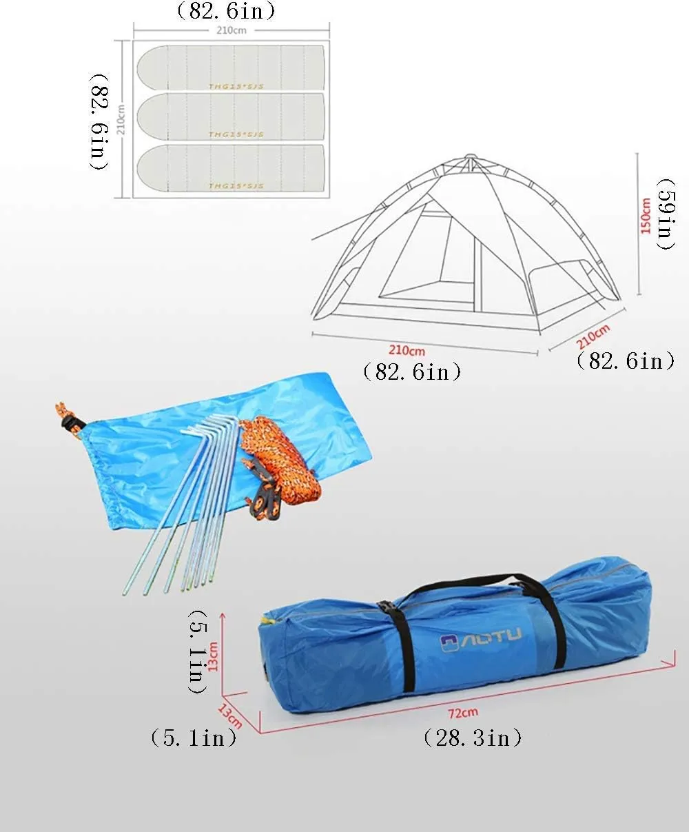 Tent Windproof Waterproof Camping Tent 3-4 People Camping Tent Outdoor Shade Canopy Waterproof Tarp Sun Shelter for Mountaineering Hiking Picnic Outdoor Camping Supplies Easy Large Capac