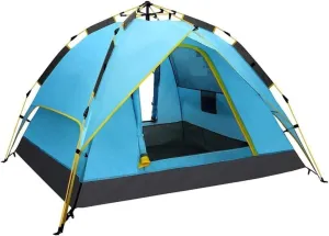 Tents for Camping Tent Family Camping Tent 3-4 Person with 2 Door 4 Mesh Windows Double Layer Instant Tent Automatic Pop Up Beach Tent (Color : Blue, Size : 220 * 200 * 135cm)