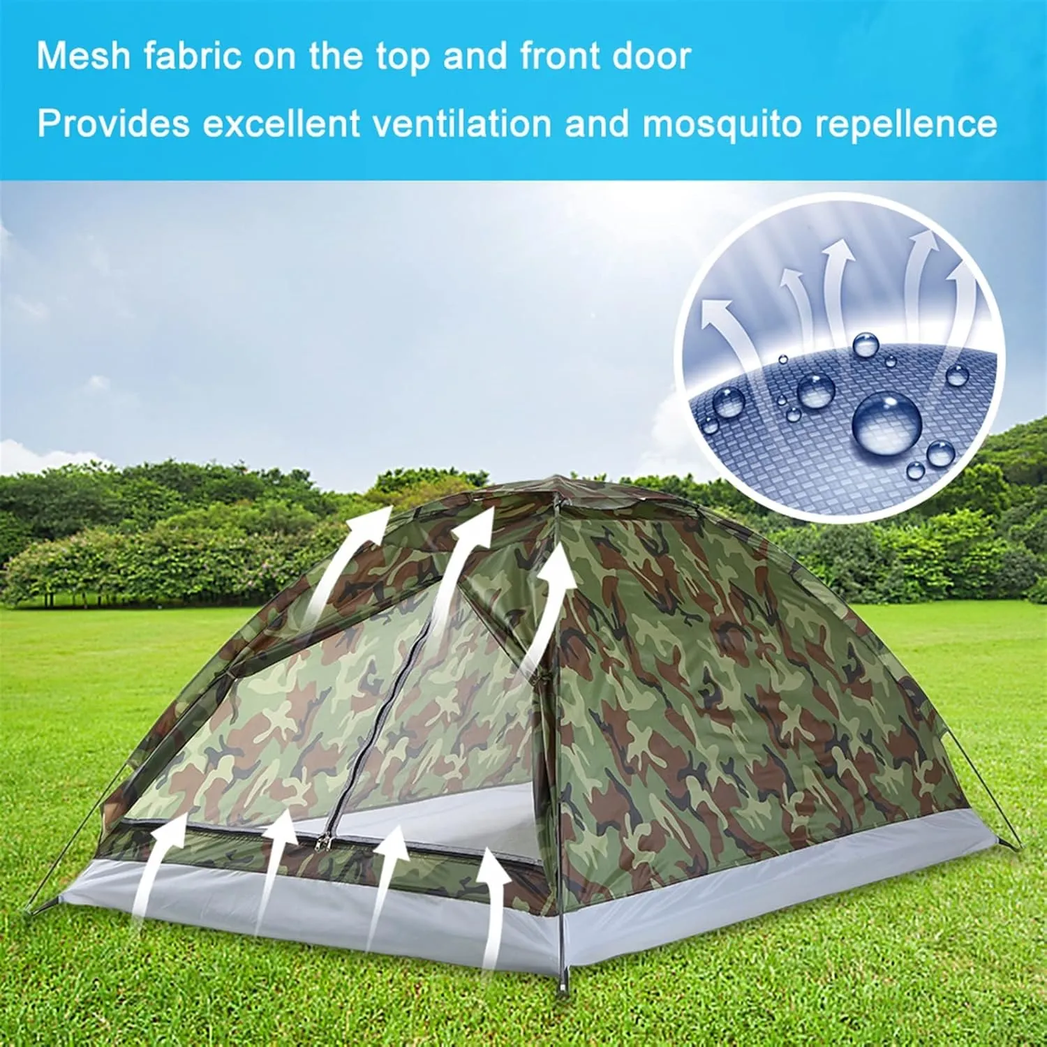 Tents Lightweight Camping Tent Outdoor 2 Person Single Layer 4 Season Tent Portable Travel Backpacking Fishing Tent with Handbag, Blue