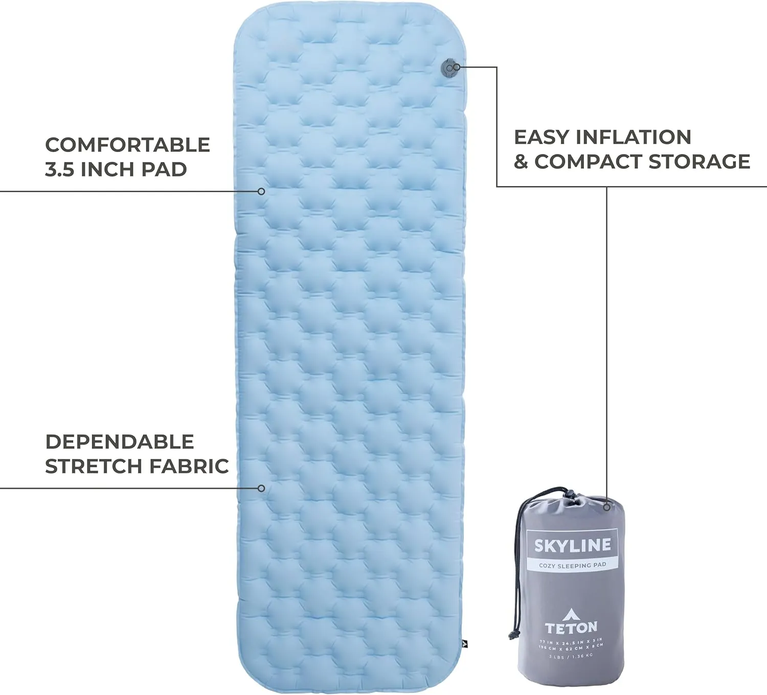 Teton Self Inflating Sleeping Pad, Inflatable Camping Sleeping Pads, Compact Mat for Camping, Backpacking, and Hiking.