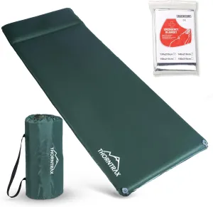 Throntrax Camping Sleeping Pad - Ultralight Camping Mat with Pillow Built-in - 3.1" Thick | Self-Inflating & Suitable for All Seasons - Compact Sleeping Pad for Camping - Green