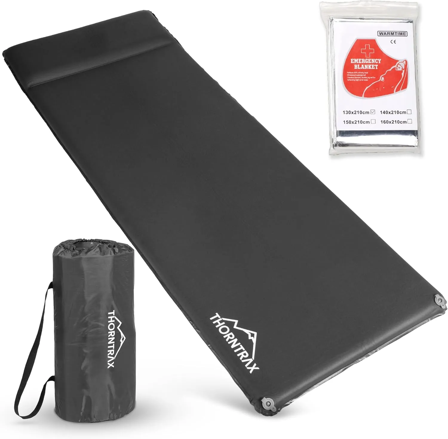 Throntrax Camping Sleeping Pad - Ultralight Camping Mat with Pillow Built-in - 3.1" Thick | Self-Inflating & Suitable for All Seasons - Compact Sleeping Pad for Camping - Grey