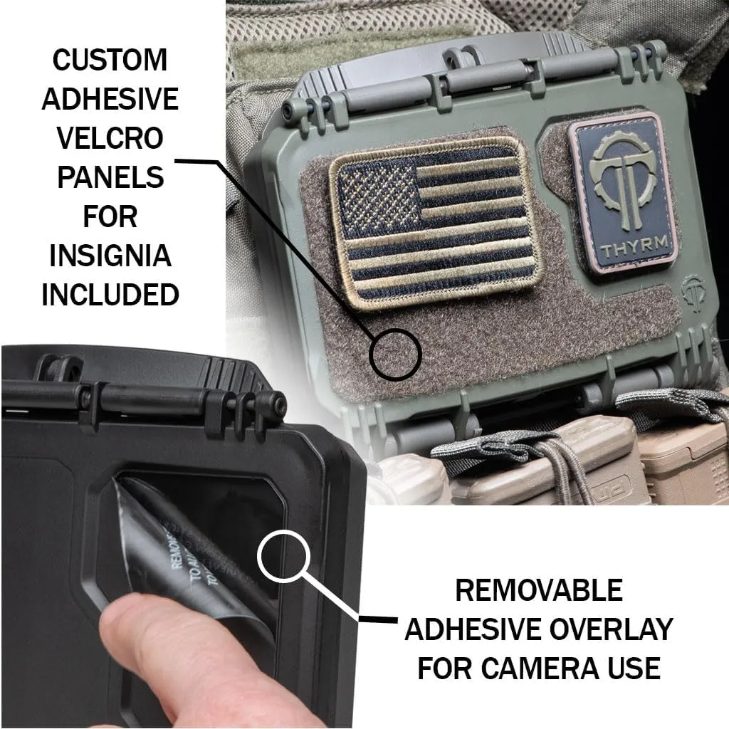 Thyrm DarkVault Comms 2.0 Critical Gear Case with Patch Panels, Integrated Phone Clamp, Viewing Window, for Chest Rig Compatible with Smartphones, Made in USA (Black, Regular)