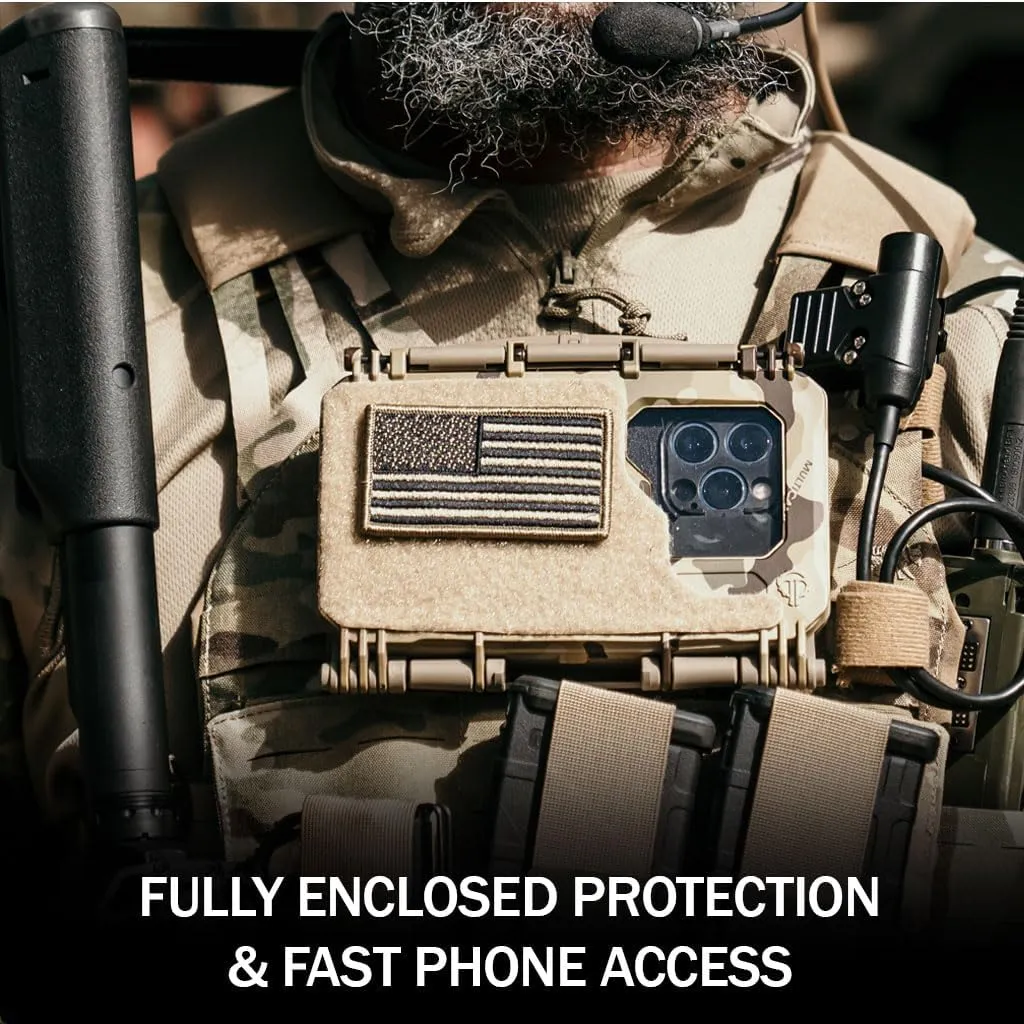 Thyrm DarkVault Comms 2.0 Critical Gear Case with Patch Panels, Integrated Phone Clamp, Viewing Window, for Chest Rig Compatible with Smartphones, Made in USA (Black, Regular)