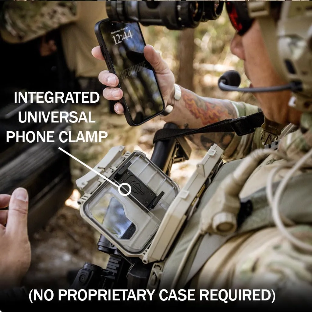 Thyrm DarkVault Comms 2.0 Critical Gear Case with Patch Panels, Integrated Phone Clamp, Viewing Window, for Chest Rig Compatible with Smartphones, Made in USA (Black, Regular)